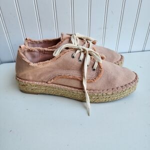 DV Pink Canvas Espadrille Lace Up Platform Trendy Sneakers Women's Size 9.5